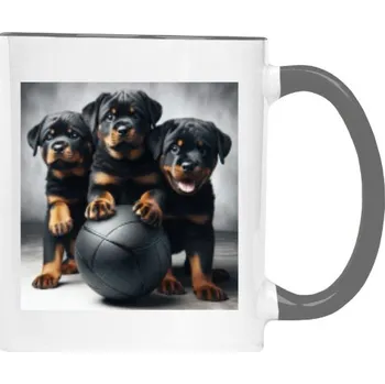 Hrnek malý barevný s potiskem Hravý šampion: Rotvajler štěně s míčem