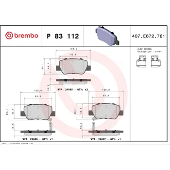 Brzdová destička Sada brzdových destiček, kotoučová brzda BREMBO P 83 112