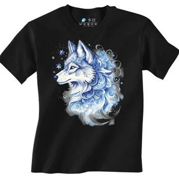 Chlapecké tričko Dětské tričko Mystický Zimní Modrý Vlk (Velikost: 7-8, Barva: Černá)