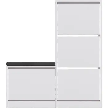 Botník Bílý botník Dude se sedákem, odolná dřevotříska, 105x118,5x26 cm