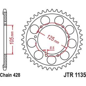 Řetězová sada pro motocykl JT rozeta APRILIA SX 125 18-23 (JTR1135.62)* (řetěz 428) (JT rozeta APRILIA SX 125 18-23 (JTR1135.62)* (řetěz 428))