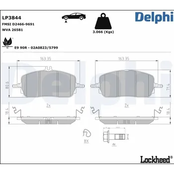 Brzdová destička Sada brzdových destiček, kotoučová brzda DELPHI LP3844