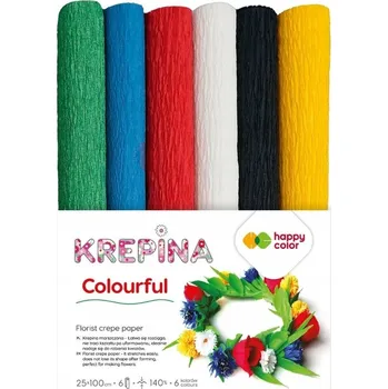 Obraz Krepová Papírová Stuha Zvlněná 25x100cm DIY Květiny Mix Barevná Sada 6 Barev Happy Color