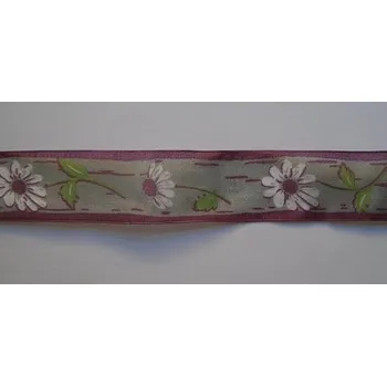 Stuha Látková stuha s drátkem 40mm - kvítka fialová - balení 2,5m