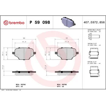 Brzdová destička Sada brzdových destiček, kotoučová brzda BREMBO P 59 098