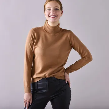 Dámský svetr Pulovr s rolákem, kašmírový na dotek oříšková 38/40