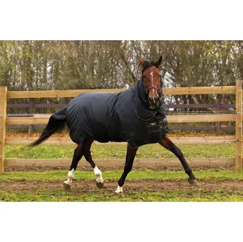 Deka pro koně HORSEWARE Deka výběhová Trot Horseware, s krkem, 350 g, black/tan Délka zad: 140 cm