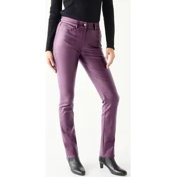 Dámské kalhoty Rovné koženkové kalhoty švestková 50