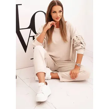 Kesi Włoski Dámská souprava máslová s třásněmi na rukávech béžová Kesi Włoski bílá | krémová 3400518