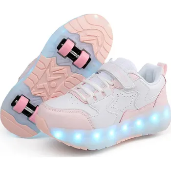 Chlapecké tenisky Dětské svítící tenisky s kolečky a USB nabíjením Velikost: 31, Barva (Varianta): LB-1877-White pink