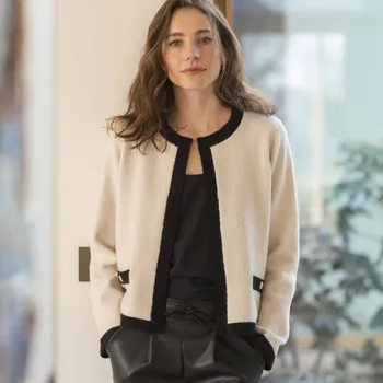 Dámský svetr Blancheporte Krátký dvoubarevný kardigan z úpletu režná/černá 42/44