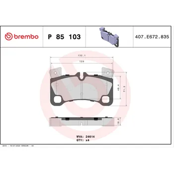 Brzdová destička Sada brzdových destiček, kotoučová brzda BREMBO P 85 103
