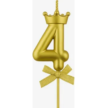 Dortová svíčka Svíčka ČÍSLICE 4, zlatá - svíčky na narozeninový na dort , čísla, 6 cm