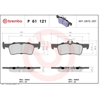 Brzdová destička Sada brzdových destiček, kotoučová brzda BREMBO P 61 121