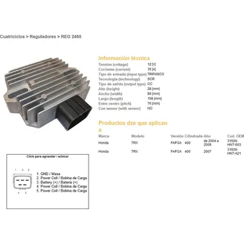 Elektroinstalace pro motocykl DZE regulátor napětí HONDA TRX 400 FOUR TRAX 04-07; TRX 400 RANCHER 04-07; TRX 450 FE/FM FOREMAN 02-04 (35A) (31600-HN7-003) (ESR590) (DZE regulátor napětí HONDA TRX 400 FOUR TRAX 04-07; TRX 400 RANCHER 04-07; TRX 450 FE/FM FOREMAN 02-04 (35A))