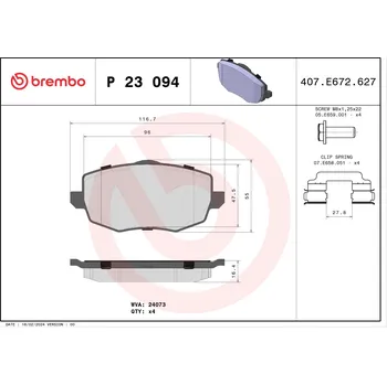 Brzdová destička Sada brzdových destiček, kotoučová brzda BREMBO P 23 094