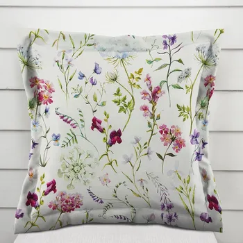 Povlak na polštářek Dekorační povlak na polštář s lemem PML-098 Luční květiny na smetanovém 50 x 60 cm