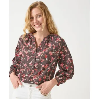 Dámská halenka Halenka s potiskem květin a 7/8 rukávy čokoládová/růžová 36