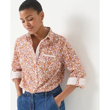 Dámská košile Košile s rukávy na ohrnutí a potiskem květin bílá/karamelová 52