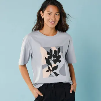 Dámské tričko Tričko se středovým potiskem, pro malou postavu šedá 34/36