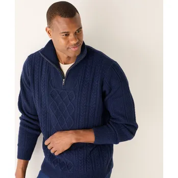 Pánský svetr Pulovr s irským vzorem a stojáčkem na zip nám. modrá 78/86 (S)