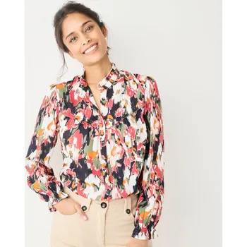 Dámská halenka Halenka s volánky a potiskem nám. modrá/růžová 48