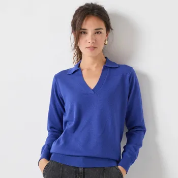 Dámské tričko Pulovr s polo límečkem, jehněčí vlna tmavě modrá 34/36