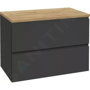 Koupelnový nábytek kielle Skříňka včetně desky pod umyvadlo 80x55x46 cm, matná černá/zlatý dub 50002S824