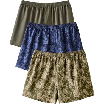 Boxerky Sada 3 bavlněných trenýrek s potiskem listů sada khaki/modrá 109/116 (XXL)