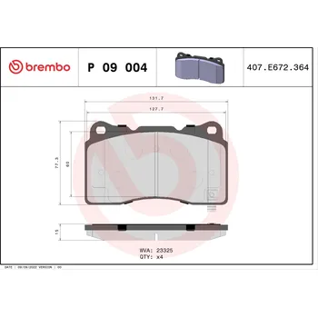 Brzdová destička Sada brzdových destiček, kotoučová brzda BREMBO P 09 004