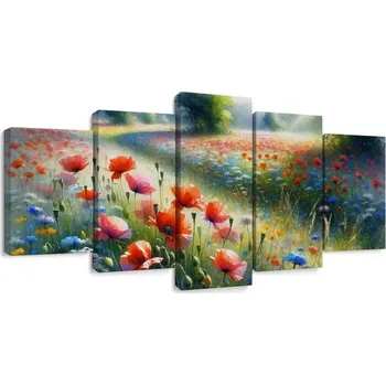 Obraz Dovido 5-dílný obraz červené máky v moři lučních květin