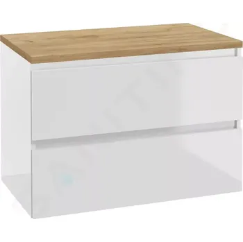 Koupelnový nábytek kielle Skříňka včetně desky pod umyvadlo 80x55x46 cm, lesklá bílá/zlatý dub 50027S840