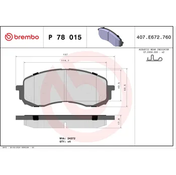 Brzdová destička Sada brzdových destiček, kotoučová brzda BREMBO P 78 015