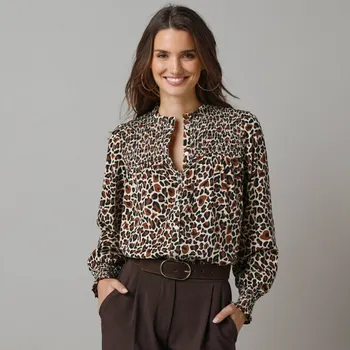 Dámská halenka Košilová halenka s potiskem karamelová/černá 44