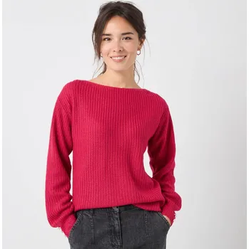 Dámský svetr Pulovr s lodičkovým výstřihem malinová 46/48