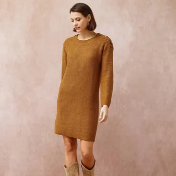 Dámské šaty Úpletové šaty s knoflíky na ramenou havana melír 34/36