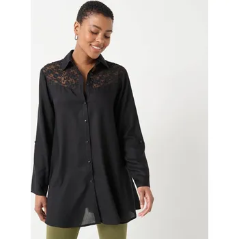 Jednobarevná rozšířená tunika na knoflíčky, s krajkou černá 44