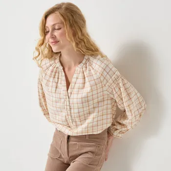 Dámská halenka Kostkovaná flanelová halenka se 7/8 rukávy režná/béžová 40