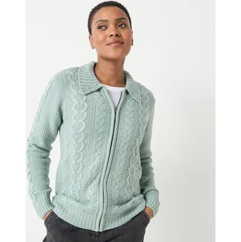 Dámský svetr Svetr na zip, s copánkovým vzorem zelenošedá 38/40
