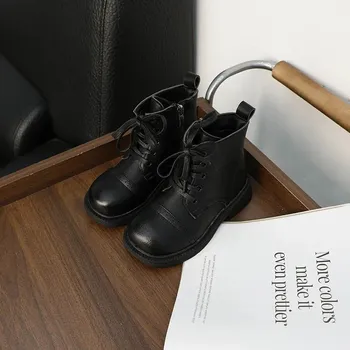 Chlapecká zimní obuv Kožené dětské kotníkové boty se zipem Velikost: 33, Barva (Varianta): Černá