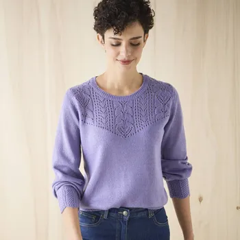 Dámský svetr Pulovr s ažurovým vzorem lila 34/36