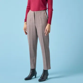 Dámské kalhoty Cigaretové kalhoty s glenčekovým vzorem, pro menší postavu čokoládová 42