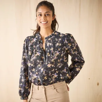 Dámská halenka Halenka s dlouhými 		rukávy a s potiskem květin černá/medová 44