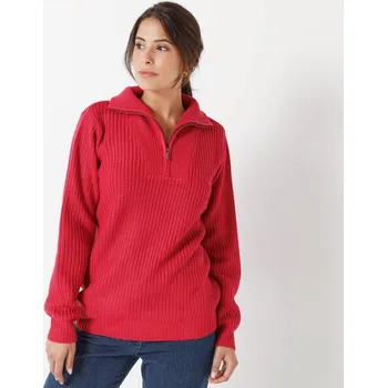 Dámská móda Pulovr se zipovým stojáčkem, pletený hladký vzor malinová 46/48