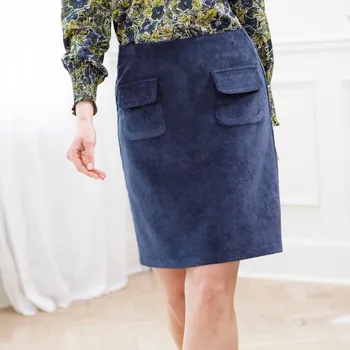 Dámská sukně Krátká manšestrová sukně s kapsami nám. modrá 36