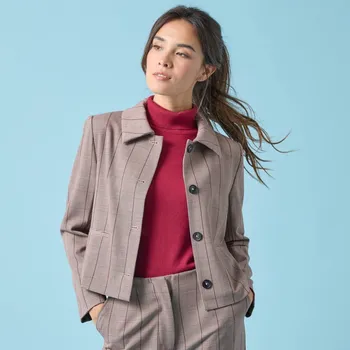 Krátká lehká bunda s glenčekovým vzorem, pro menší postavu čokoládová 42