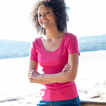 Dámské tričko Jednobarevné tričko s krátkými rukávy, bio bavlna malinová 38/40