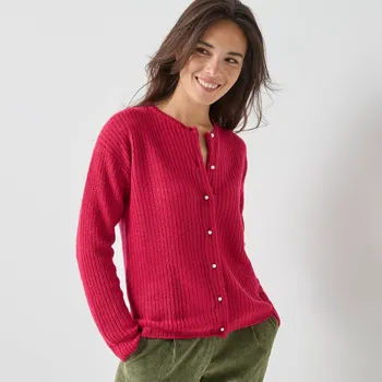 Dámský svetr Propínací svetr s perleťovými knoflíčky malinová 52