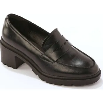 Dámské mokasíny Kožené mokasíny na podpatku černá 41