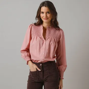 Dámská halenka Košilová halenka se žabičkováním růžové dřevo 42